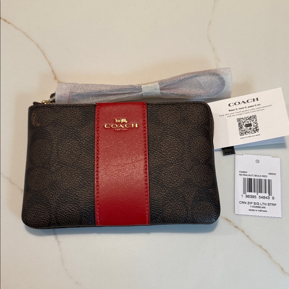 Coach Red and Brown Wristlet